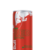 A half can of Red Bull Red Rdition