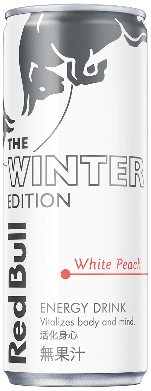 A can of Red Bull Winter Edition White Peach