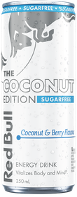 A chilled can of Red Bull Coconut Edition Sugarfree