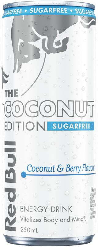 A chilled can of Red Bull Coconut Edition Sugarfree