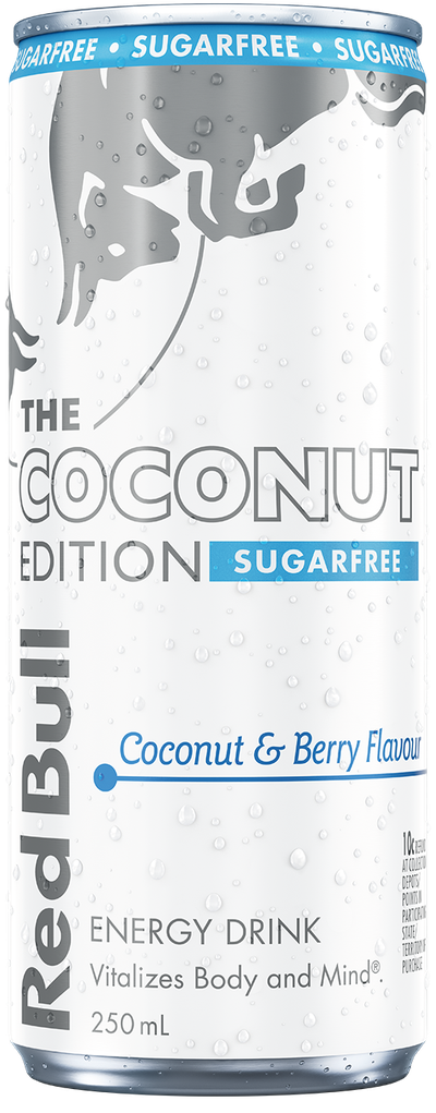 A chilled can of Red Bull Coconut Edition Sugarfree