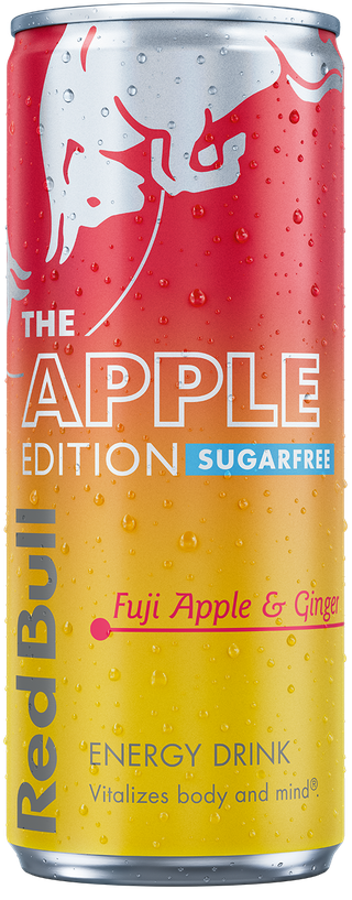A full chilled can of Red Bull Apple Edition Sugarfree
