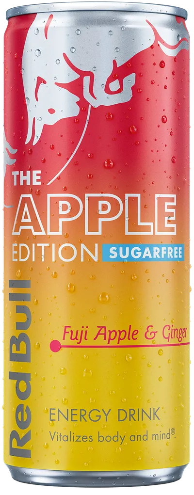 A full chilled can of Red Bull Apple Edition Sugarfree