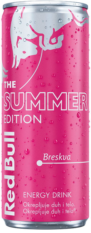 A full chilled can of Red Bull Summer Edition