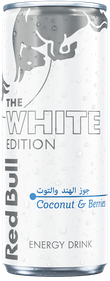 A full chilled can of Red Bull White Edition