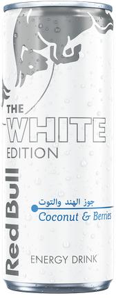 A full chilled can of Red Bull White Edition
