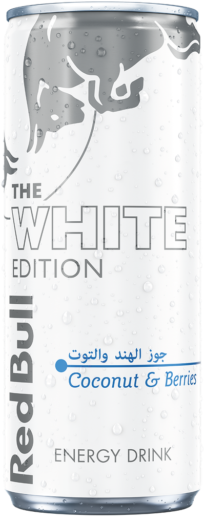 A full chilled can of Red Bull White Edition