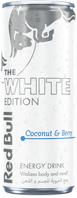 A full chilled can of Red Bull White Edition