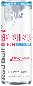 A full chilled can of Red Bull Spring Edition Sugarfree