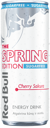 A full chilled can of Red Bull Spring Edition Sugarfree