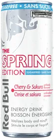 A full chilled can of Red Bull Spring Edition Sugarfree