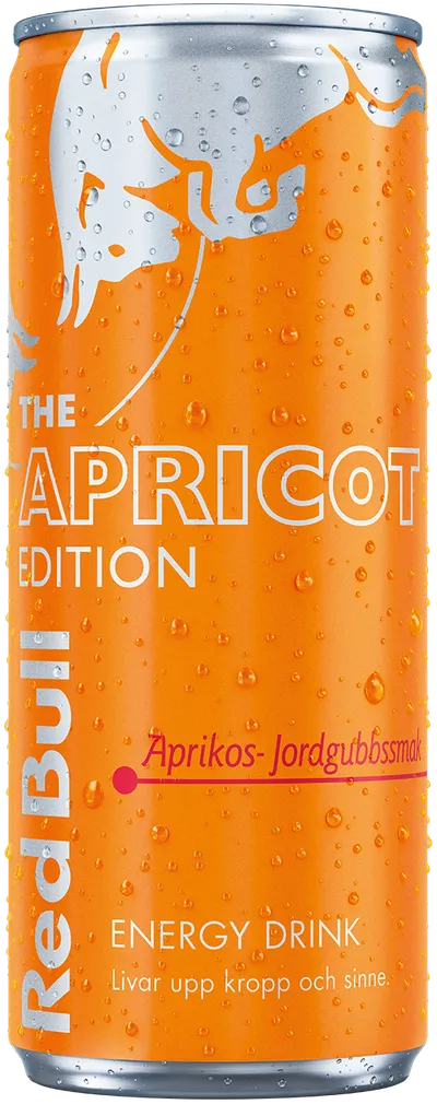 A full chilled can of Red Bull Apricot Edition