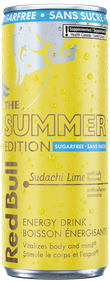 A full chilled can of Red Bull Summer Edition Sugarfree