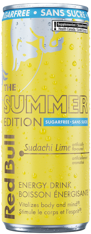 A full chilled can of Red Bull Summer Edition Sugarfree