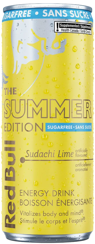 A full chilled can of Red Bull Summer Edition Sugarfree