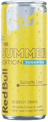 A full chilled can of Red Bull Summer Edition Sugarfree