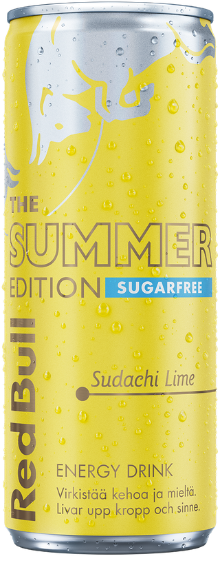A full chilled can of Red Bull Summer Edition Sugarfree