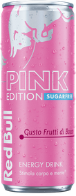 A full chilled can of Red Bull Pink Edition Sugarfree