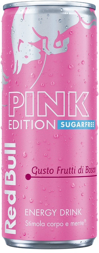 A full chilled can of Red Bull Pink Edition Sugarfree