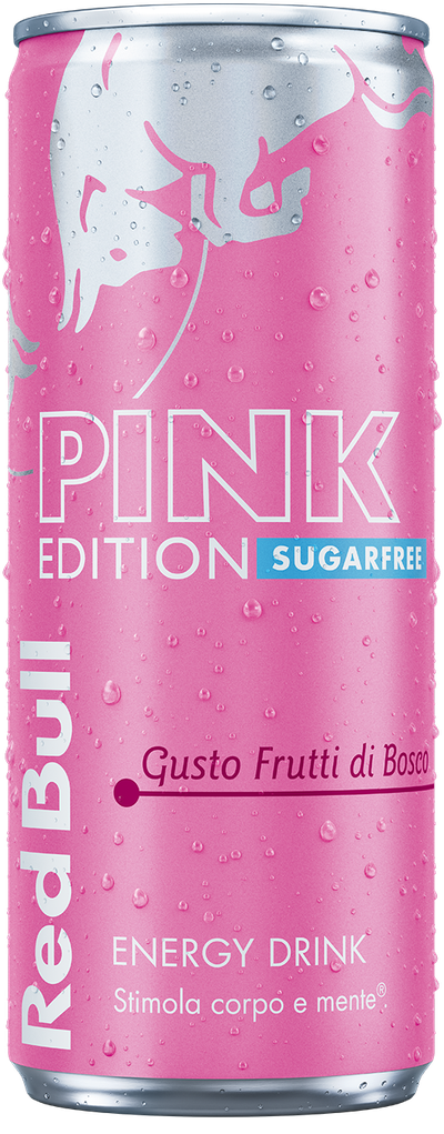 A full chilled can of Red Bull Pink Edition Sugarfree