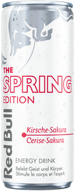 A full chilled can of Red Bull Spring Edition