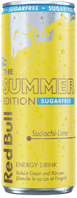 Image of a chilled can of Red Bull Summer Edition Sugarfree