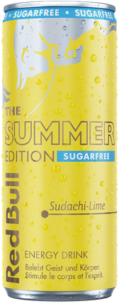 Image of a chilled can of Red Bull Summer Edition Sugarfree