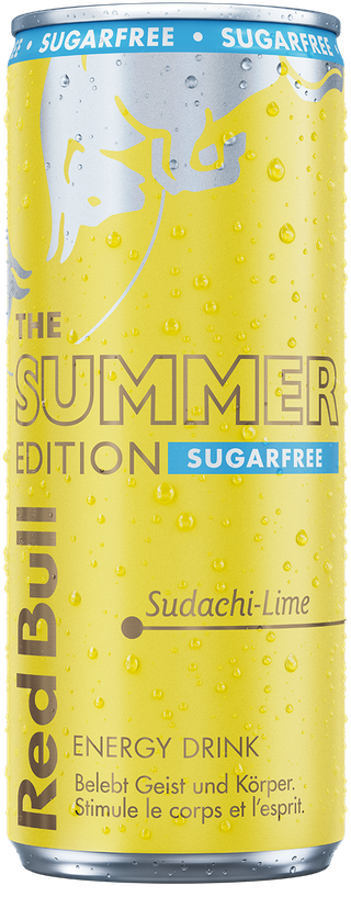 Image of a chilled can of Red Bull Summer Edition Sugarfree