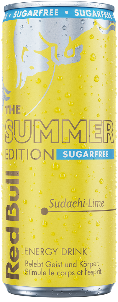 Image of a chilled can of Red Bull Summer Edition Sugarfree