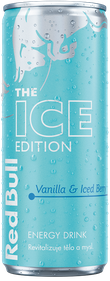 A full chilled can of Red Bull Ice Edition