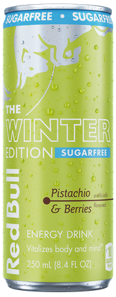 A full chilled can of Red Bull Winter Edition Sugarfree