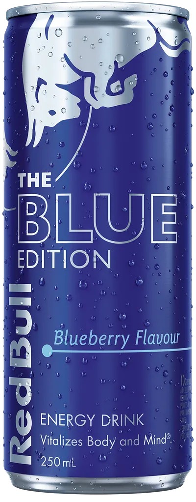 A chilled can of Red Bull Blue Edition