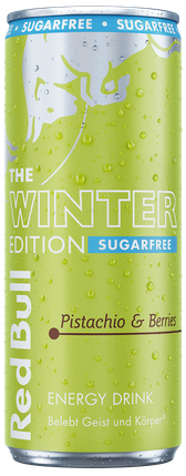 A full chilled can of Red Bull Winter Edition Sugarfree