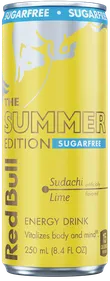 A full chilled can of Red Bull Summer Edition Sugarfree