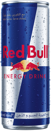 A full chilled can of Red Bull Energy Drink