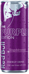 A full chilled can of Red Bull Purple Edition
