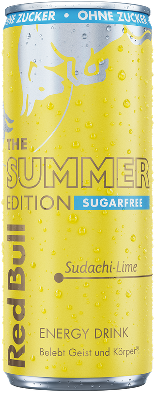 A full chilled can of Red Bull Summer Edition Sugarfree