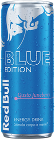 A full chilled can of Red Bull Blue Edition