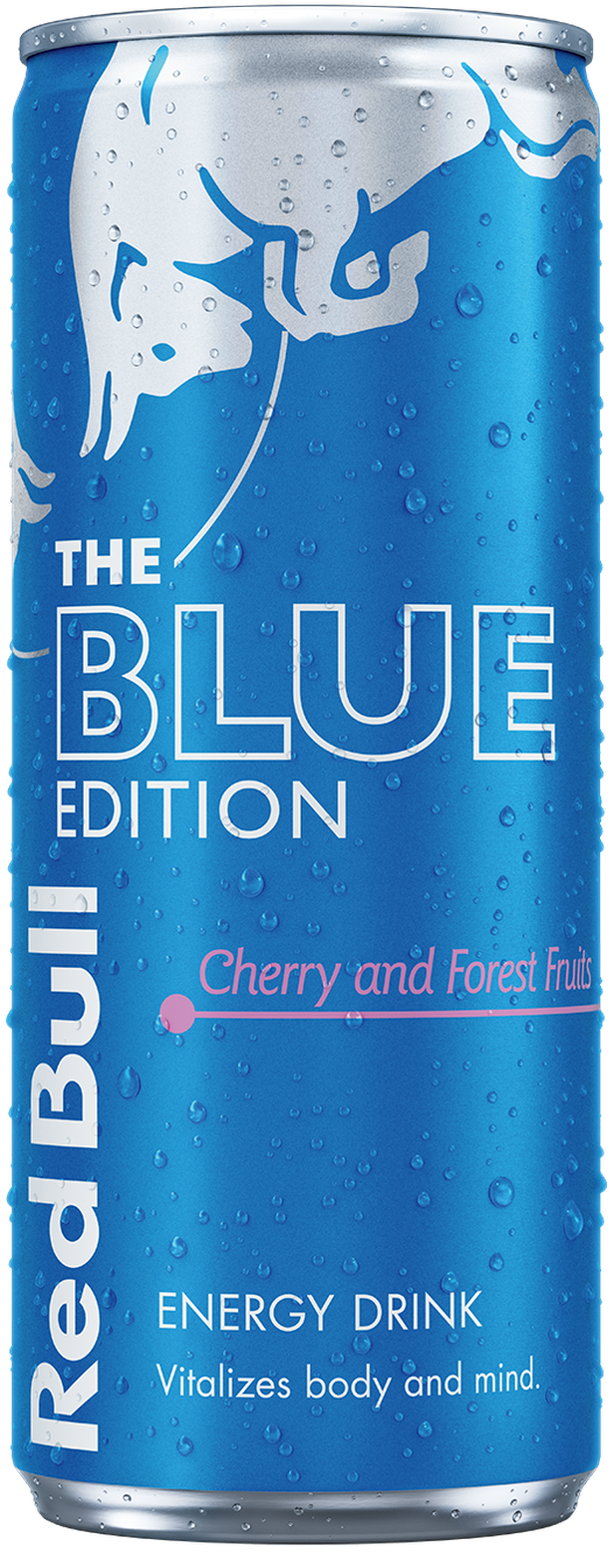 A full chilled can of Red Bull Blue Edition