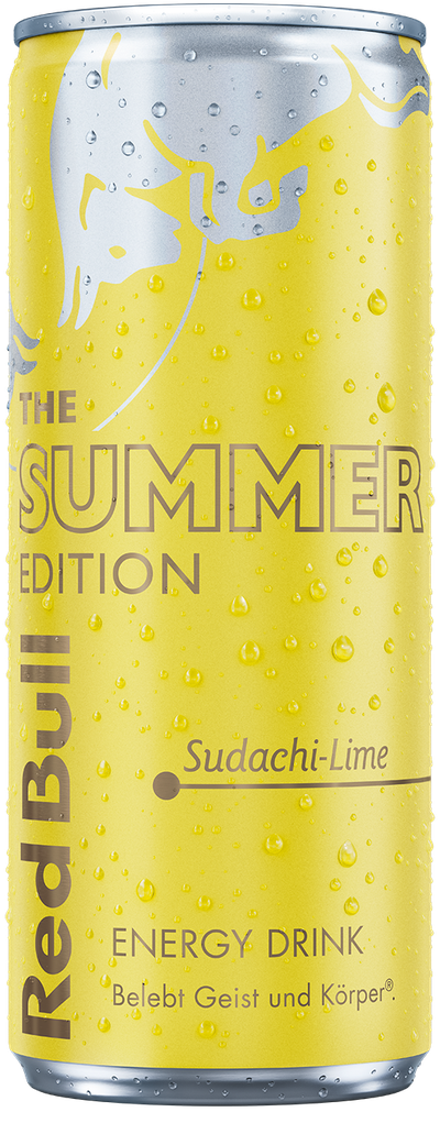 A full chilled can of Red Bull Summer Edition