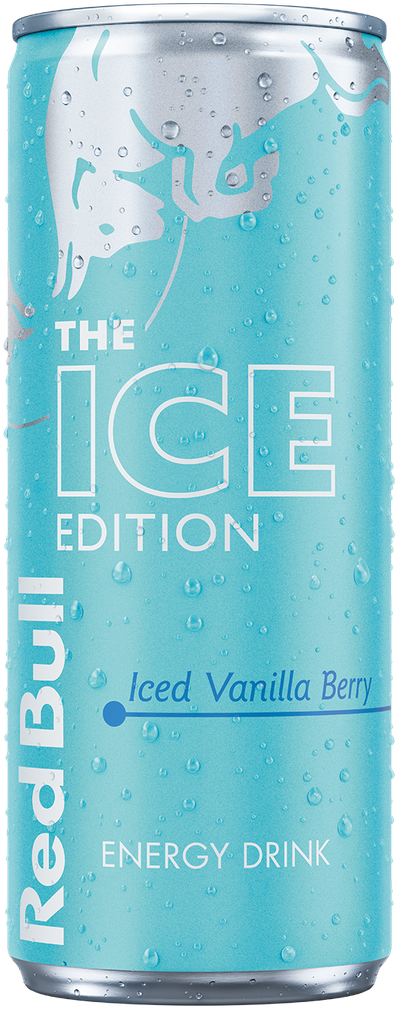 A full chilled can of Red Bull Ice Edition