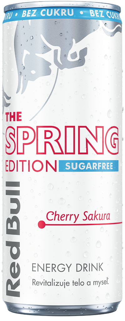 A full chilled can of Red Bull Spring Edition Sugarfree
