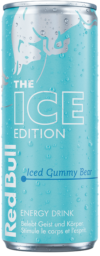 A full chilled can of Red Bull Ice Edition