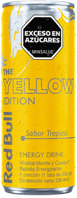 A full chilled can of Red Bull Yellow Edition