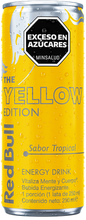 A full chilled can of Red Bull Yellow Edition