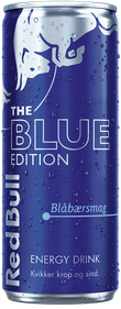 A full chilled can of Red Bull Blue Edition