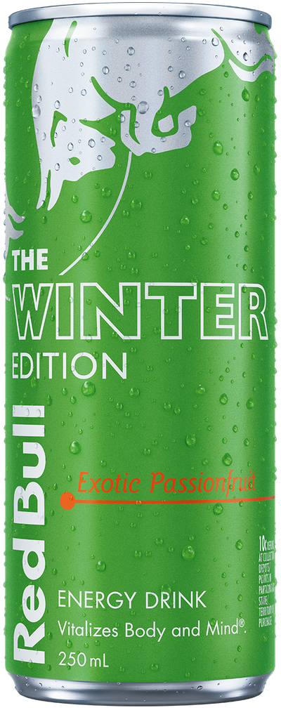 A full chilled can of Red Bull Winter Edition