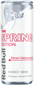 A full chilled can of Red Bull Spring Edition