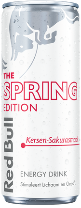A full chilled can of Red Bull Spring Edition
