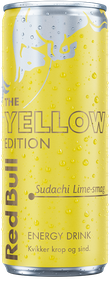 A full chilled can of Red Bull Yellow Edition